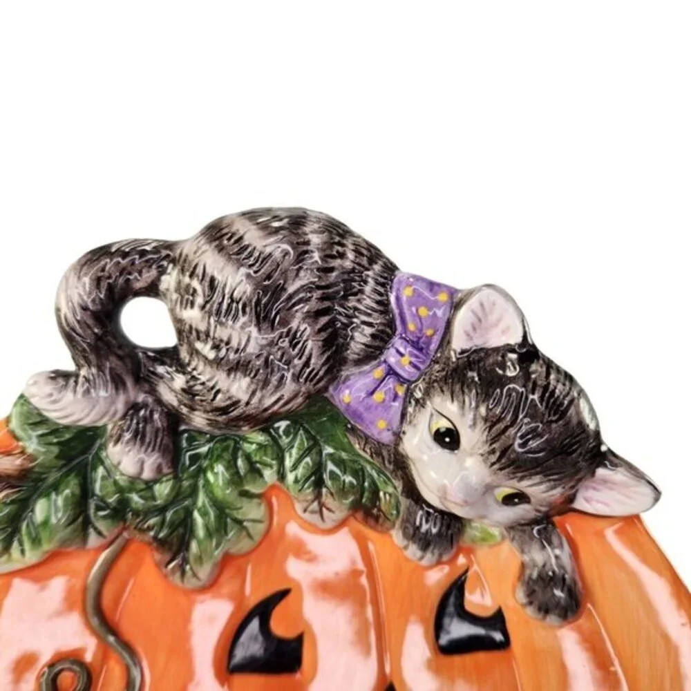 Fitz and Floyd Halloween Snack Plate Cat Jack O Lantern Canape Serving‎ READ